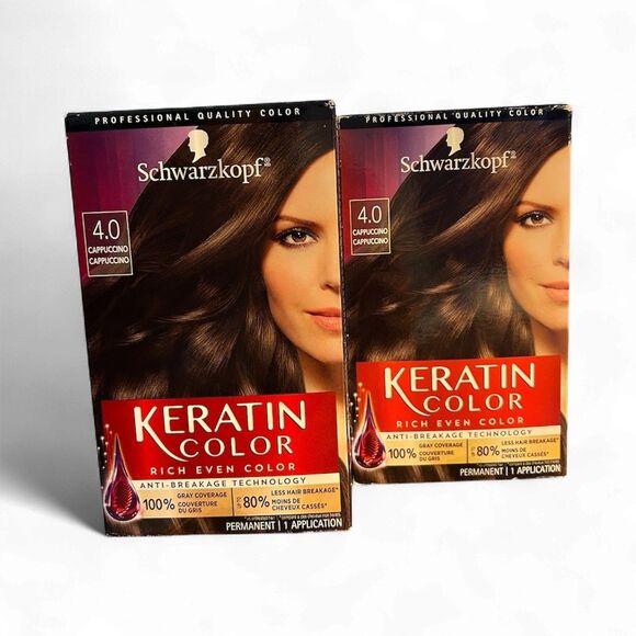 Schwarzkopf Keratin Color Permanent Hair Application 4.0 CAPPUCCINO NEW 2 Pack - Picture 1 of 4